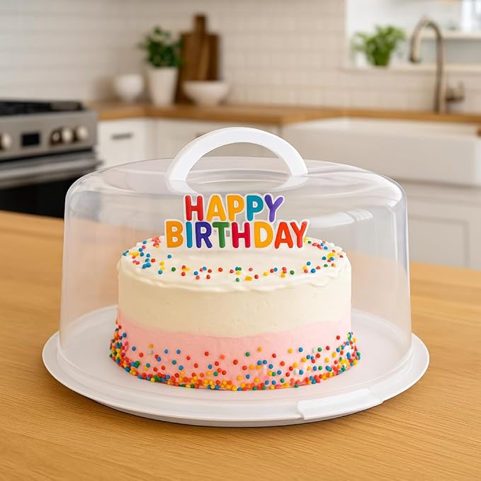 2-Pack Reusable Cake Carriers with Lids – 12 x 12 x 4.75 Inch BPA-Free Plastic Cake Containers – Fits 10-Inch Cakes – Freezer Safe, Stackable Storage with Handles for Transport