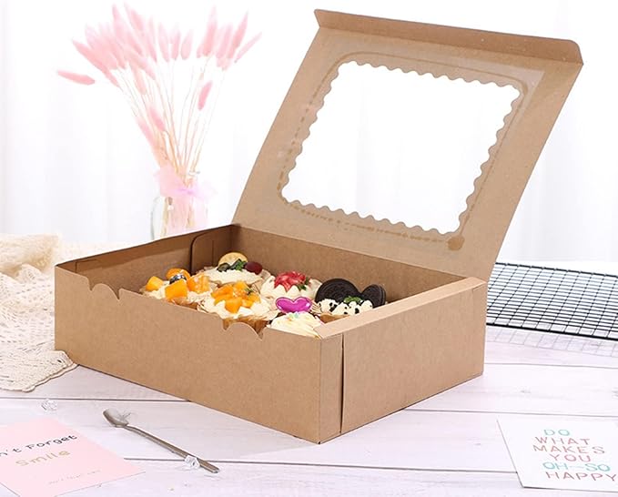 3-Set Cupcake Boxes Bulk with Clear Display Window Hold 12 Standard Cupcakes, Disposable Food Grade Brown Cupcake Carrier Cupcake Container, Perfect for Cupcakes Muffins Cookies Pastries