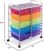 RELAX4LIFE 15 Drawer Rolling Storage Cart, Mobile Drawer Carts for Craft Art Supply Paper Salon, Utility Cart on Wheels for Classroom Teacher School Office, Rolling Cart with Drawers (Color)
