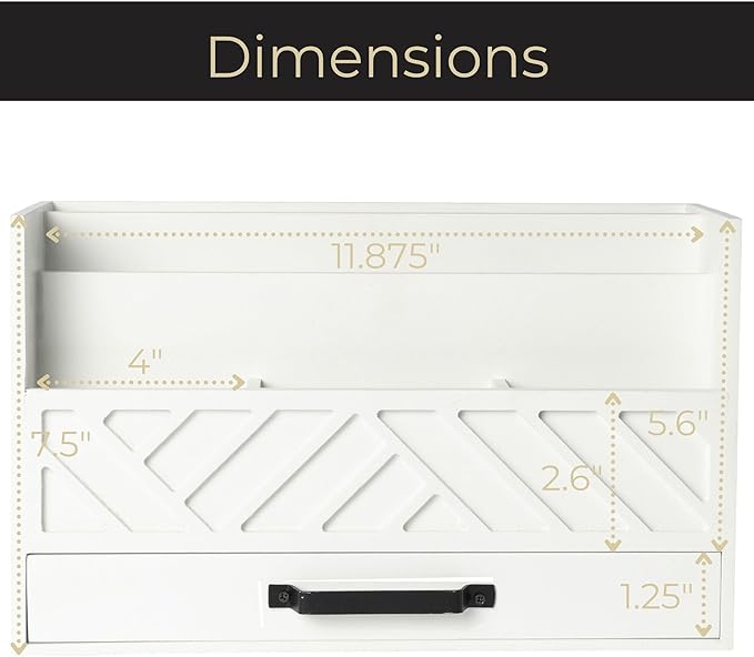 BLU MONACO | Wooden Mail Organizer with Drawer | Mail Organizer Wood Desktop Storage | Tabletop Organizer with Drawers White Farmhouse Desk Sorter