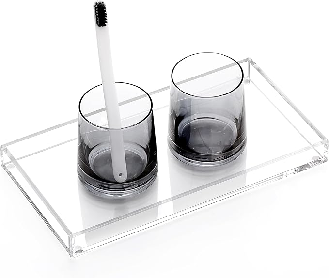 DINGHUO Bathroom Vanity Perfume Tray Acrylic Rectangle Soap Holder for Countertop, Clear Kitchen Sink Organizer for Candle, Jewelry, Keys - 1 Pack