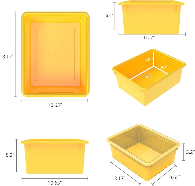 Storex Letter Size Deep Storage Tray – Organizer Bin for Classroom, Office and Home, Yellow, 5-Pack (62526A05C)