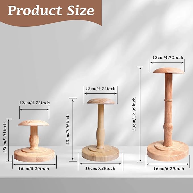 CHADWICK Vintage Style Hat Rack Stand, Light Wooden Hat Display Stand, Cap Organizer and Wig Holder Display Rack for Closet, Home Decor