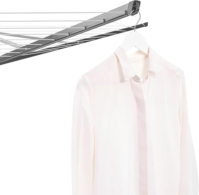 Brabantia Lift-O-Matic Outdoor 4 Arm Clothesline (164 ft/Ø 1.8") Height Adjustable, Folding Clothes Drying Rack + Ground Spike, Cover + Bag of Clothespins (Anthracite)
