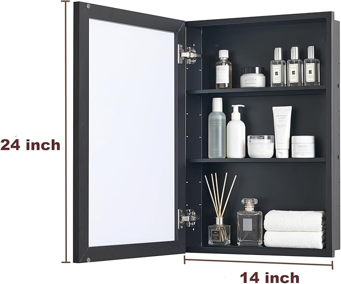 Mirror Medicine Cabinet with Large Capacity,Mirror Cabinet and Iron Medicine Cabinet for Bathroom,Living Room,Toilet 14 * 24 inch, Shatterproof Mirror Cabinet for Surface and Recessed Mount