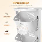 Laundry Basket, 3 Tier Sorter Clothes Storage Hampe Organizer Shelf Rolling Cart, Dirty Clothes Basket Laundry Basket with 4 360° Pulley, 55.12Lbs Load Porous Design