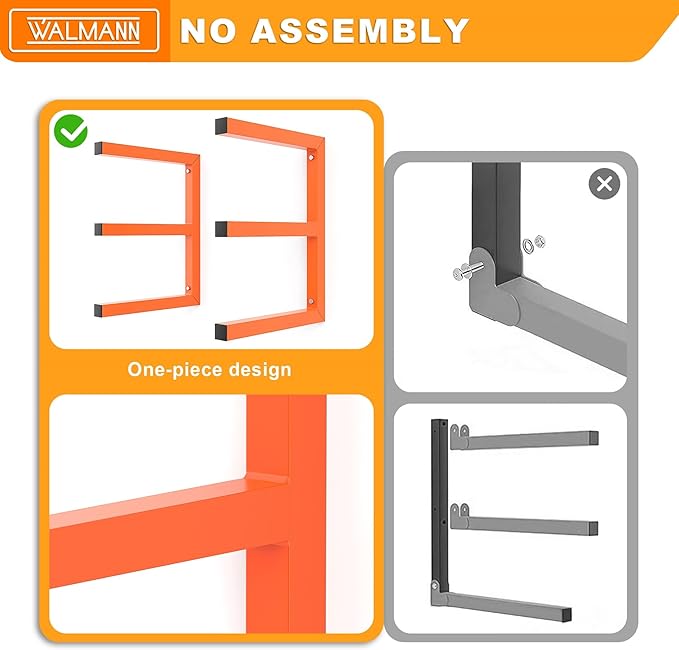 WALMANN Garage Wall Mounted Lumber Storage Rack, Overhead Heavy Duty One-Piece Design Lumber Rack for Woodworking Shop(2 Pairs)