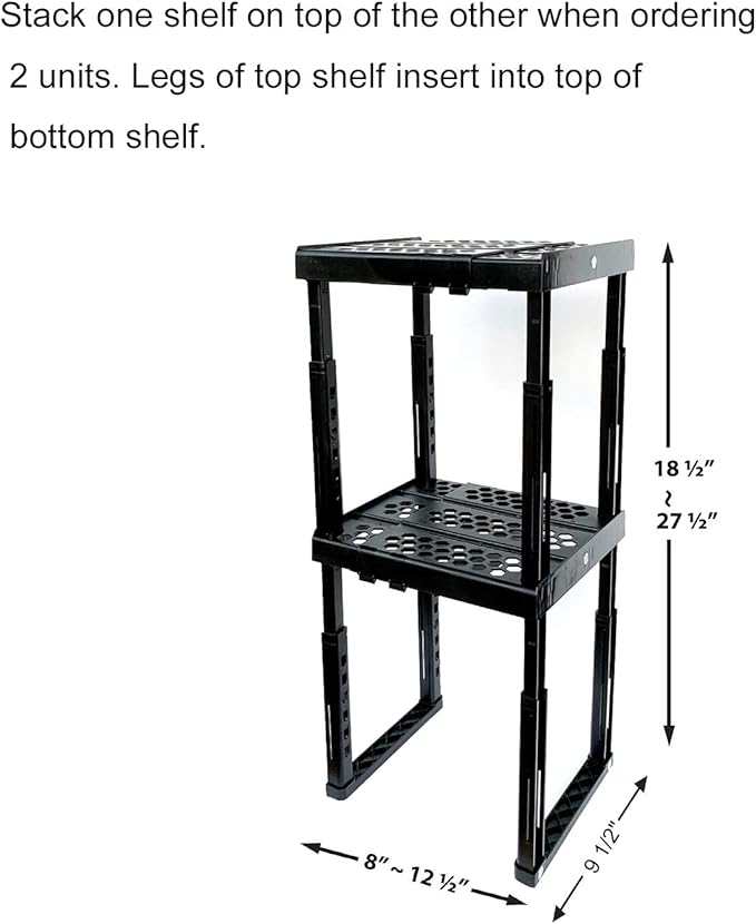 Locker Organizer Shelf， Adjustable Width and Height, Ideal Locker for School, Office, and Gym Lockers (Black)