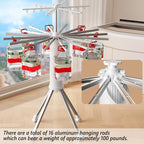 Clothes Drying Rack Foldable Outdoor Indoor,Drying Rack Clothing Collapsible,Folding Drying Dack Clothing,2 Tier Aluminum Foldable Laundry Drying Rack,24 Hooks 16 Hanging Bars
