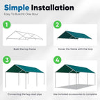 Quictent 10x15 ft Heavy Duty Car Canopy Galvanized Frame Carport Outdoor Party Tent Boat Shelter with 3 Reinforced Steel Cables - Green