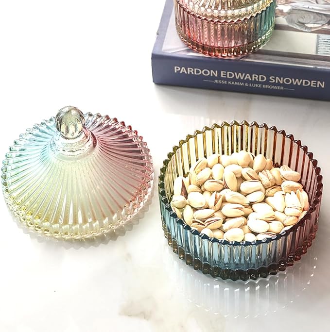 Colorful Glass Jar With Lid,Christmas Candy Dish,Candy Cookie Jars,Jewelry Box,Biscuit Containers Food Storage,Decorative Jar(Multi-Color)