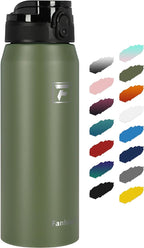Fanhaw 24 oz Insulated Stainless Steel Water Bottle with Anti-Dust Chug Lid, Leakproof Vacuum Metal Bottle for Kids, Women & Men (Olive Green)