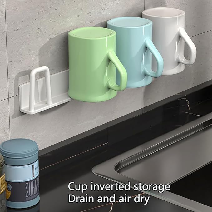 2pcs Cup Holder Wall-Mounted Mug Hook Coffee Cups Holder no Drilling Coffee Mug Rack with 4 Cup Holders Rack for Kitchen/Living Room/Office (White)
