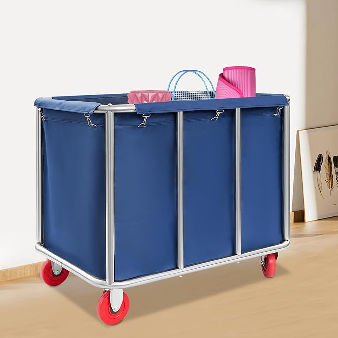 Commercial Laundry Cart with Wheels | Large Laundry Basket with Wheels | Laundry Hamper | Laundry Sorter for Clothes Storage | Ox Cloth | 260 lbs Load | 35.43x25.6x31.5in (Blue)