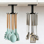 Utensil Hooks, 2 Pack Metal Steel Kitchen Utensil Hangers Rack 360° Rotating Under Cabinet Utensil Hooks Top Mounted with 6 Rotatable Claws for Cabinet Kitchen Bathroom