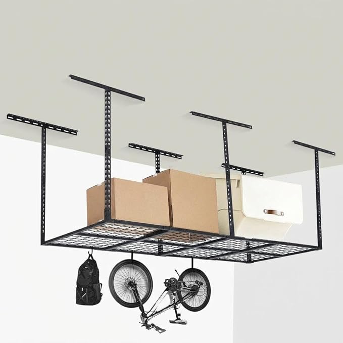 【3x8 Ft丨600 LBS Capacity 】 Heavy Duty Garage Ceiling Storage Racks - Height Adjustable Overhead Garage Storage Rack Organization - Ceiling Mounted Storage Racks