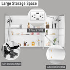 Karl home 3-Doors 48"x28" LED Medicine Cabinet for Bathroom, 3-Color Wall Mounted Dimmable Bathroom Cabinet with 3-Tiers Storage Shelves, Anti-Fog, USB Charge, White