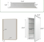 Plastic Medicine Cabinet with Mirror 16x26 inch, Recessed Medicine Cabinet or Surface Wall Mount Bathroom Cabinets with Adjustable Shelves, White Frame Mirror Cabinet