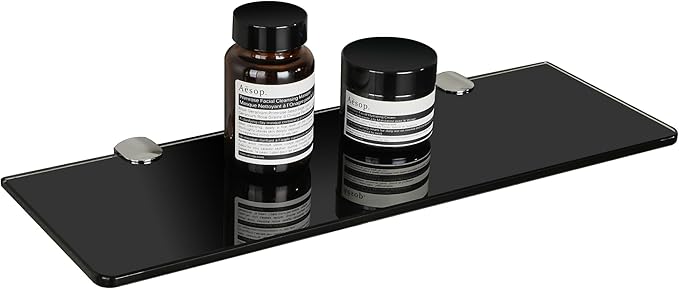 SAYAYO Floating Glass Shelves for Bathroom, 15 x 5 Inch Chrome Tempered Glass Shelf for Wall 1 Pack, Black