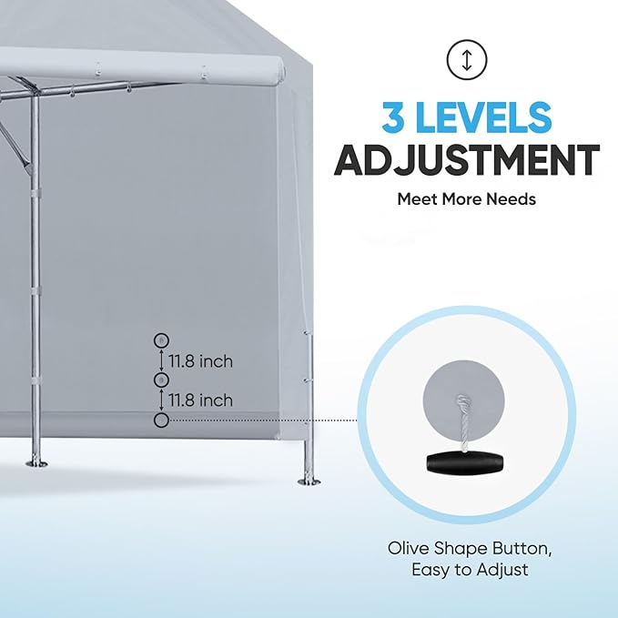 ADVANCE OUTDOOR 12x20 ft Carport Replacement Door with Zippers Tarp, Heavy-Duty Waterproof & UV Protected, Easy Installation with Ball Bungees, Sliver Gray, One Door Only