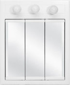 Design House Concord Medicine Cabinet, 3 Mirrored Doors, Pre-Assembled, 2 Fixed Shelves, Wall Mount, 3 Vanity Lights, White Frame Wall Cabinet, 24 in W x 5 in D x 30 in H, 532374-WHT