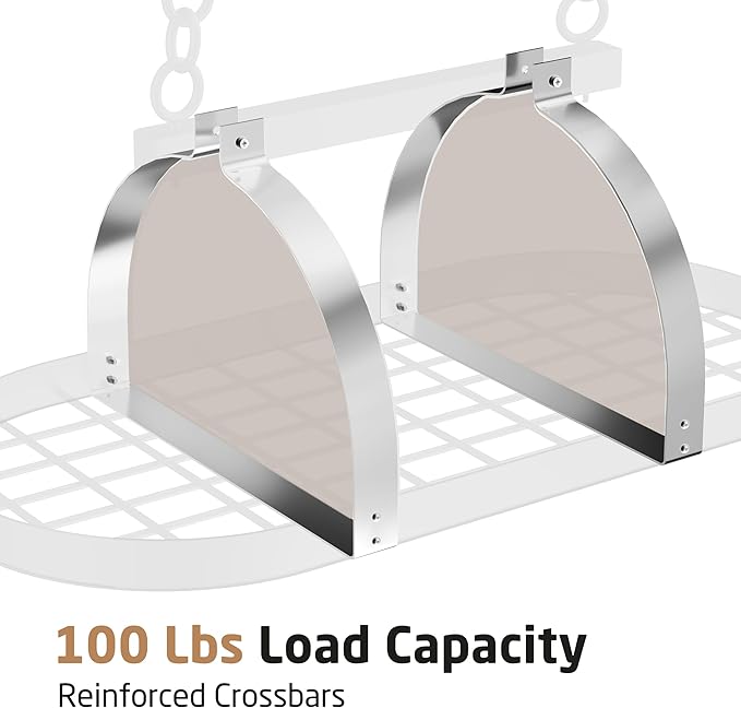 KES 34 Inch Heavy Duty Chrome Hanging Pot Rack Ceiling Mount, Oval Pot and Pan Hanging Rack, Pan Hanger for Kitchen Storage Organizer with 20 S Hooks (For 16" and 24" Ceiling Joist), KUR221S85-CH