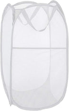 Pop up Laundry Hamper, Portable Foldable Mesh Clothes Hamper for Kids Room, College Dorm or Travel, Collapsible Laundry Basket for Storage, White