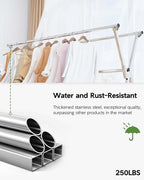 Clothes Drying Rack 79 Inches Folding Indoor Outdoor, Drying Rack Clothing Collapsible, Foldable Laundry Drying Rack, Heavy Duty Stainless Steel Clothesline, Garmet Rack, 20 Hooks 12 Clips