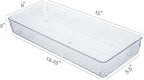Kingrol 4-Pack Clear Drawer Organizer Bins, 15 x 6 x 2 Inch Desk & Kitchen Drawer Dividers for Utensils, Makeup, Jewelry, Office, Craft Supplies - Durable & Non-Slip Storage Containers