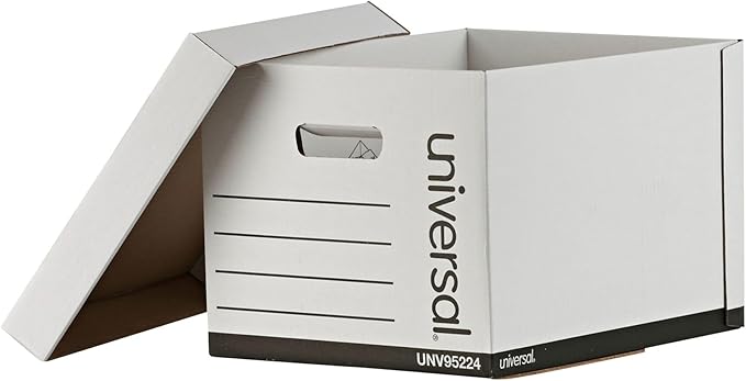 Universal 95224 Heavy-Duty Fast Assembly Lift-Off Lid Storage Box, Letter/Legal, White (Case of 12)