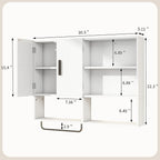 Medicine Cabinet, Wooden Bathroom Wall Cabinet with 2 Doors, Adjustable Shelves & Towel Bar, Over Toilet Storage Cabinet Wall Mounted for Kitchen & Laundry, White