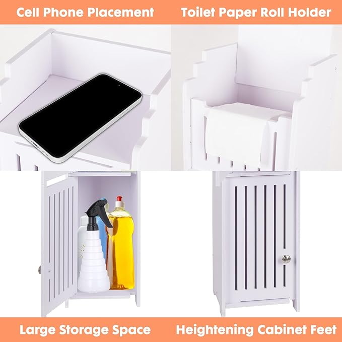 LuiceABC Toilet Paper Holder Stand, Over The Toilet Storage Cabinet for Bathroom, Slim Corner Shelf for Small Space Storage, Small Bathroom Storage Cabinet with Doors, White