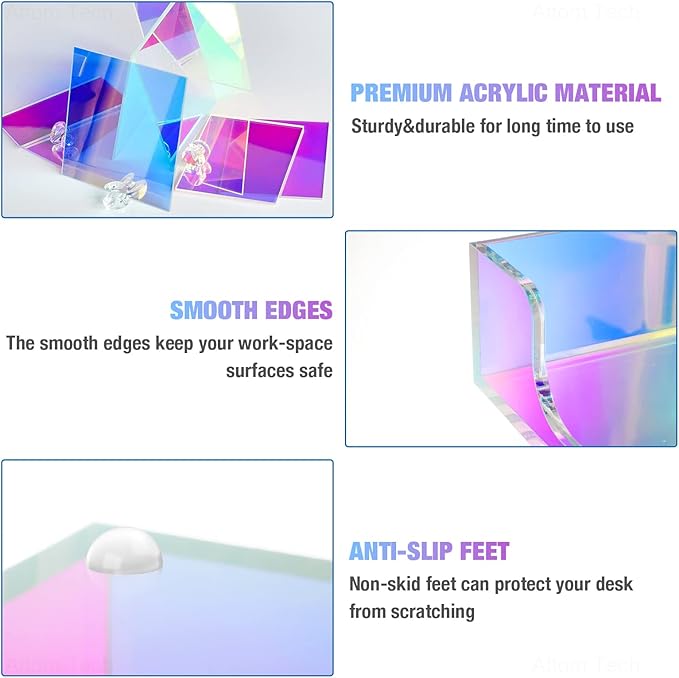 Acrylic Letter Tray, Iridescent Letter Organizer Storage A4 Paper File Tray Accessory Tray Single-Tier Desktop Document Holder with Non-Slip Rubber Pads and Stackable for Office and Home Use