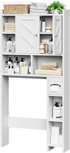 Meilocar Over the Toilet Storage Cabinet, Freestanding Storage Cabinet Over Toilet, Bathroom Storages Organizer Cabinets with Toilet Paper Holder Stand and Adjustable Shelf, White