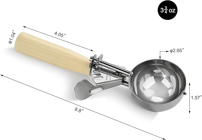 New Star Foodservice 34783 Commercial-Grade Thumb Press Food Disher/Ice Cream Scoop, 18/8 Stainless Steel, 3.75 oz, Size 10, Ivory
