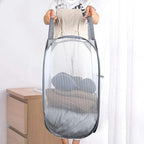 Mesh Large Pop Up Laundry basket, Collapsible Laundry Hampers with Handles, Foldable Dirty Clothes Hampers for Bathroom, College Dorm, Travel, Gray