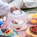 Pie Cake Carrier Cake Keeper Round Multiuse Muffins Cake Carrier with Lid for Dishes Vegetables Picnic Desserts Fruits (Pink)