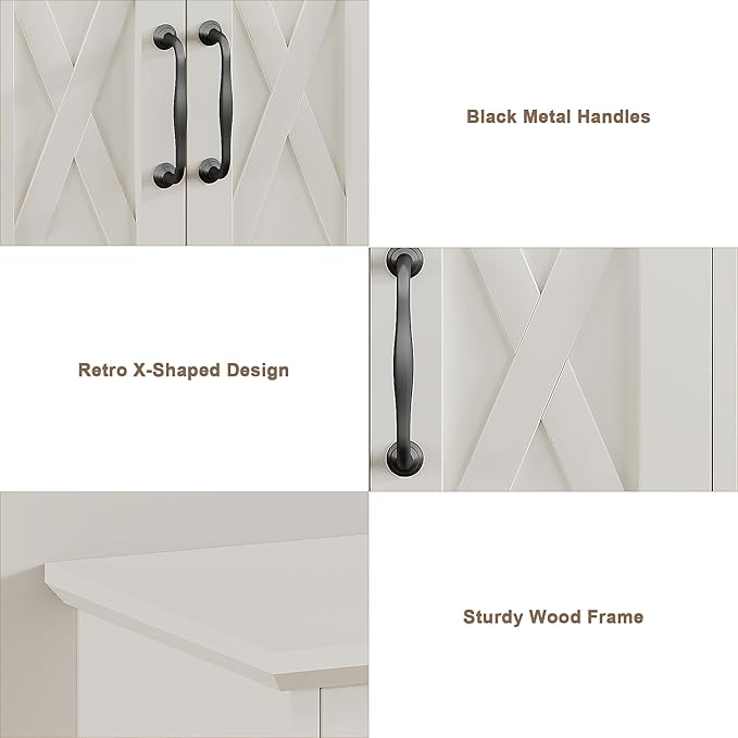 ChooChoo Farmhouse Medicine Cabinet, Bathroom Wall Cabinet with Adjustable Shelf, Towel Bar, 3 Hooks, Over The Toilet Storage Cabinet for Bathroom, Kitchen, White