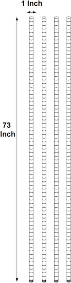 73" Long Wire Shelving Pole, 1" Pole Diameter 1.2 mm Pole Thickness, Steel, Chrome, 4-Pack