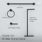 MARMOLUX ACC Free Standing Matte Black Toilet Paper Holder Stand Black Marble Base and Storage - 4 Jumbo Roll Bathroom Hardware Toilet Paper Stand - Stainless Steel Standing Toilet Paper Holder