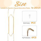 Plate Hangers for The Wall, Suitable for 16-20 inch Decorative Plate, Stainless Steel Wire Plate Holder with Wall Hooks and Rubber tip Protectors, Plate Hangers for Displaying Plates, Platter, Gold