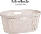Mind Reader 40L Ventilated Laundry Baskets, Lightweight Clothes Hamper with Cutout Handles for Bathrooms and Closets, Plastic, Set of 2, Ivory