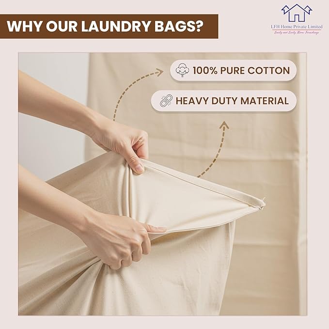 LFH Home 100% Cotton Canvas Extra Large Laundry Bag with Drawstring and Handles Heavy Duty, Multi-Use, and Washable for Home, Travel, College or Storage 24x36 (Pack of 4)-Natural