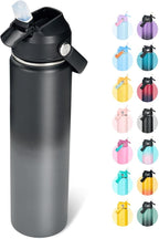 24oz Insulated Stainless Steel Water Bottle, Wide Mouth Double Wall Vacuum, Silicone Straw, Sweat & Leak Proof, BPA Free Insulated Water Flask for Travel, Keep Cold 24h Hot 12h, Grey