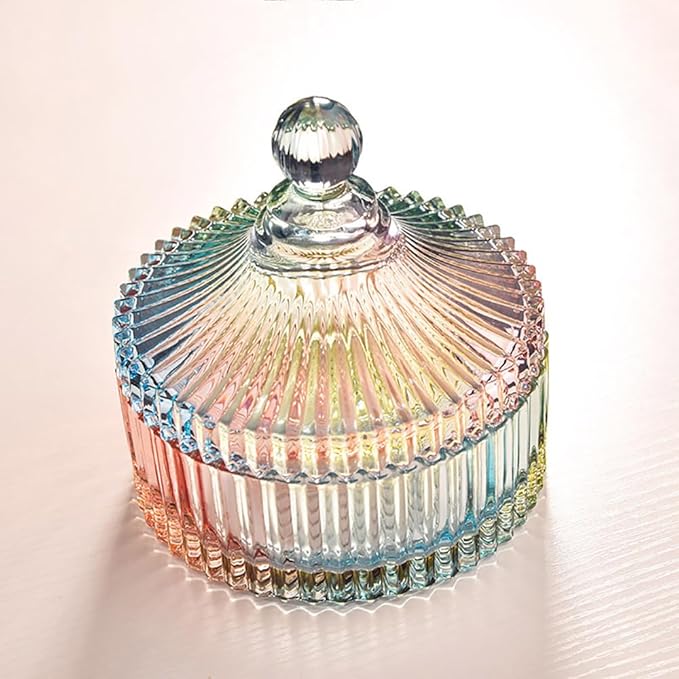 Colorful Glass Jar With Lid,Christmas Candy Dish,Candy Cookie Jars,Jewelry Box,Biscuit Containers Food Storage,Decorative Jar(Multi-Color)
