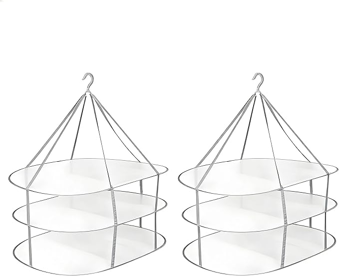 2PCS Hanging Drying Rack Foldable Sweater Clothes Dryer Flat Mesh Large Portable Fixed Windproof for Home, Dormitory and Bathroom 3 Tier