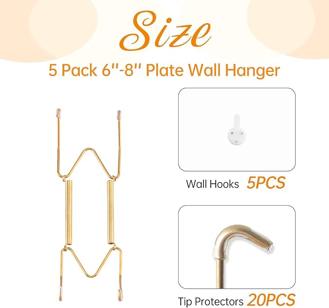 Bilillo 5 Pack Plate Hangers for The Wall, Suitable for 6-8 inch Art Plate, Stainless Steel Invisible Heavy Duty Wire Plate Holder with Wall Hooks, Plate Hangers for Displaying Plates, Platter, Dish