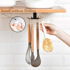3PCS Under Cabinet Hooks for Kitchen Utensils, 360° Rotating Utility Hooks, Space-Saving Adhesive Kitchen Storage Rack for Hanging Tools and Utensils, Durable and Easy Installation (Black + Grey)