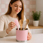 Creative Home Stainless Steel Utensil Holder– 7" Extra Large Cooking Tool Organizer for Kitchen Decor and Countertop Storage, Stable Anti-Tip Design, Durable Powder-Coated Finish, Pink
