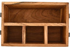 Utensil Holder Acacia Wood 4-Compartment Kitchen Countertop Organizer for Cooking Tools & Flatware with Black Iron Handle (9" X 6" X 4.5")